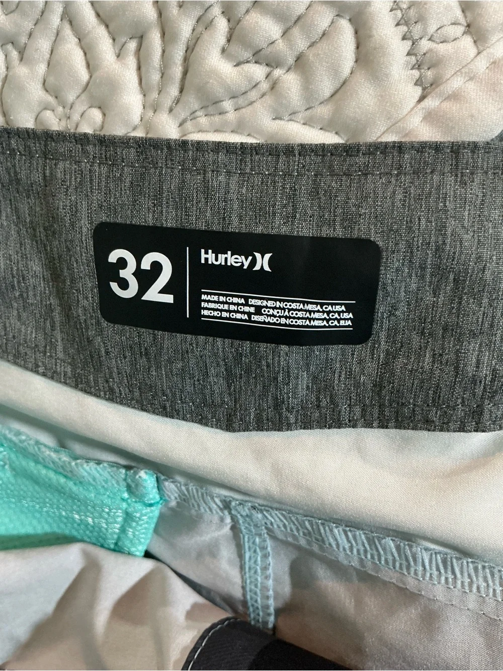 💙 Hurley Phantom Men’s Board Shorts Green White Gray Plaid Pocket - 32 (01285)
